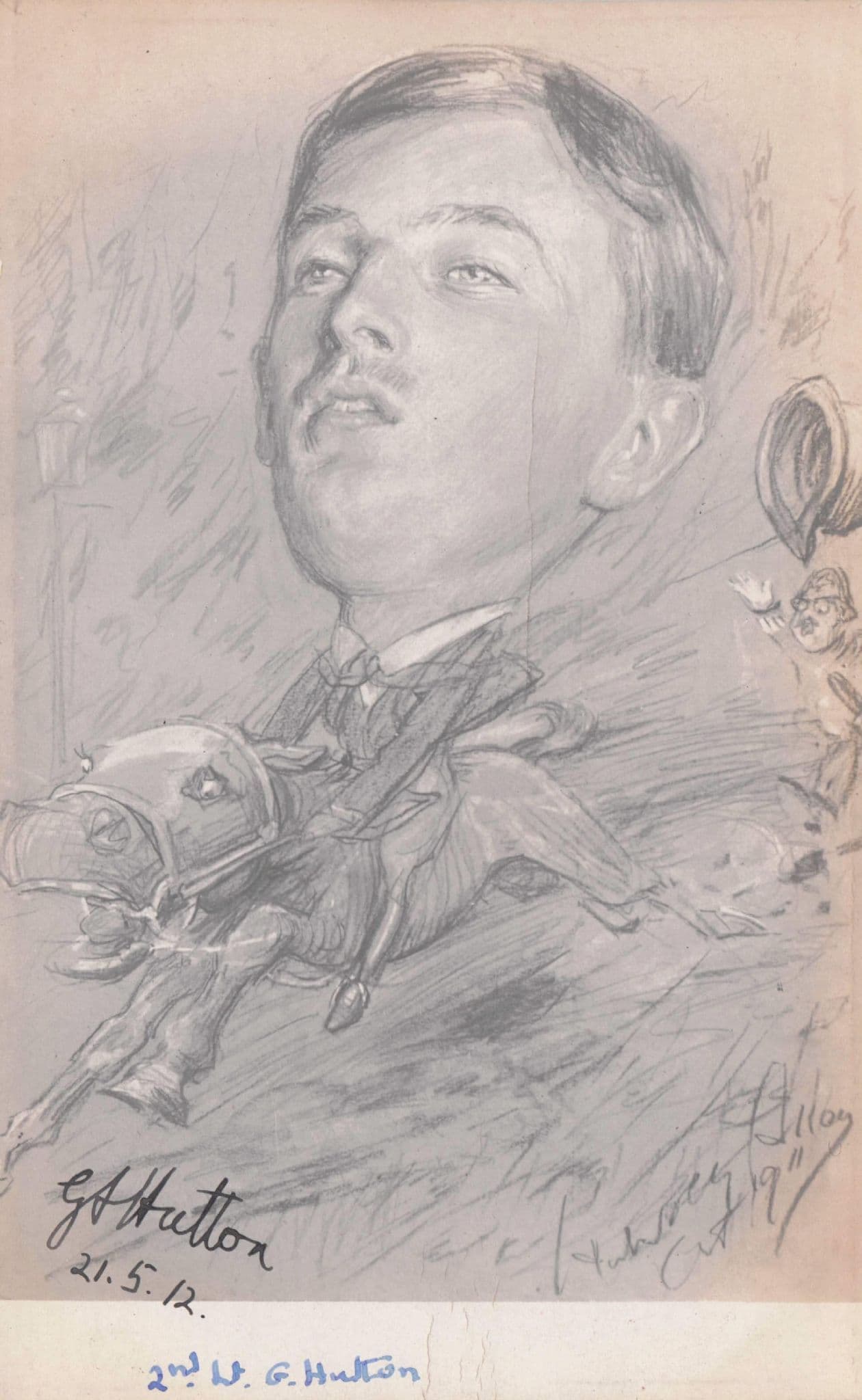 Lt Hutton Mad Horse Racing Policeman Military Hand Signed Old Comic Postcard