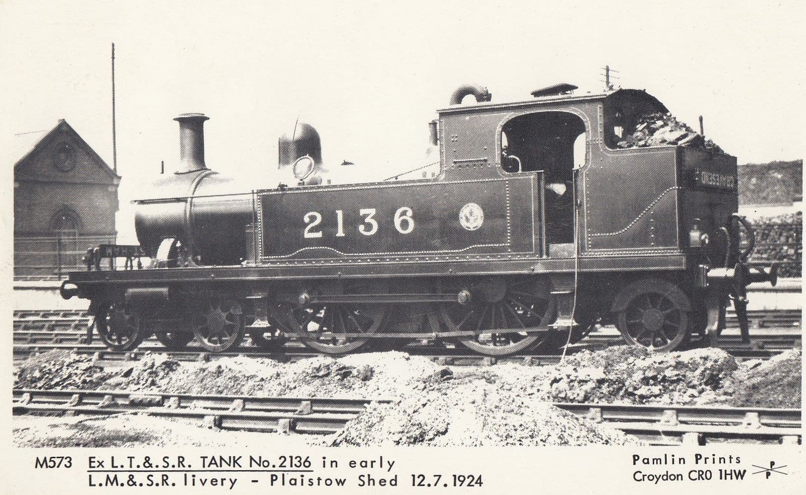 LT & SR Tank 2136 at Plaistow Shed in 1924 Real Photo Train Postcard
