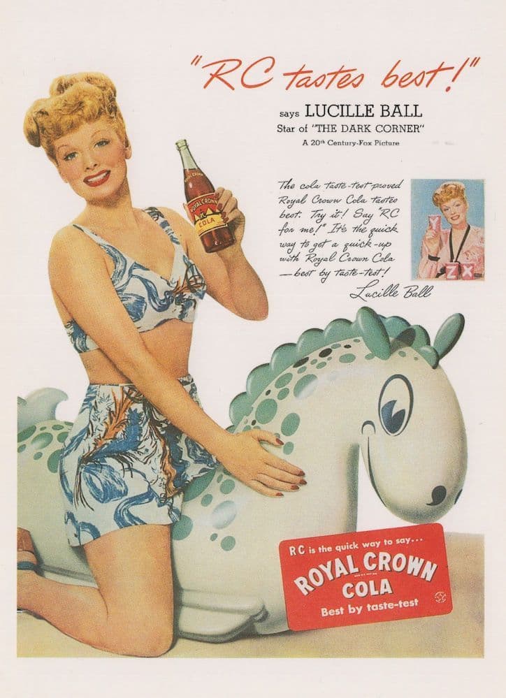 Lucille Ball Drinking Royal Crown Coca Cola Advertising Postcard