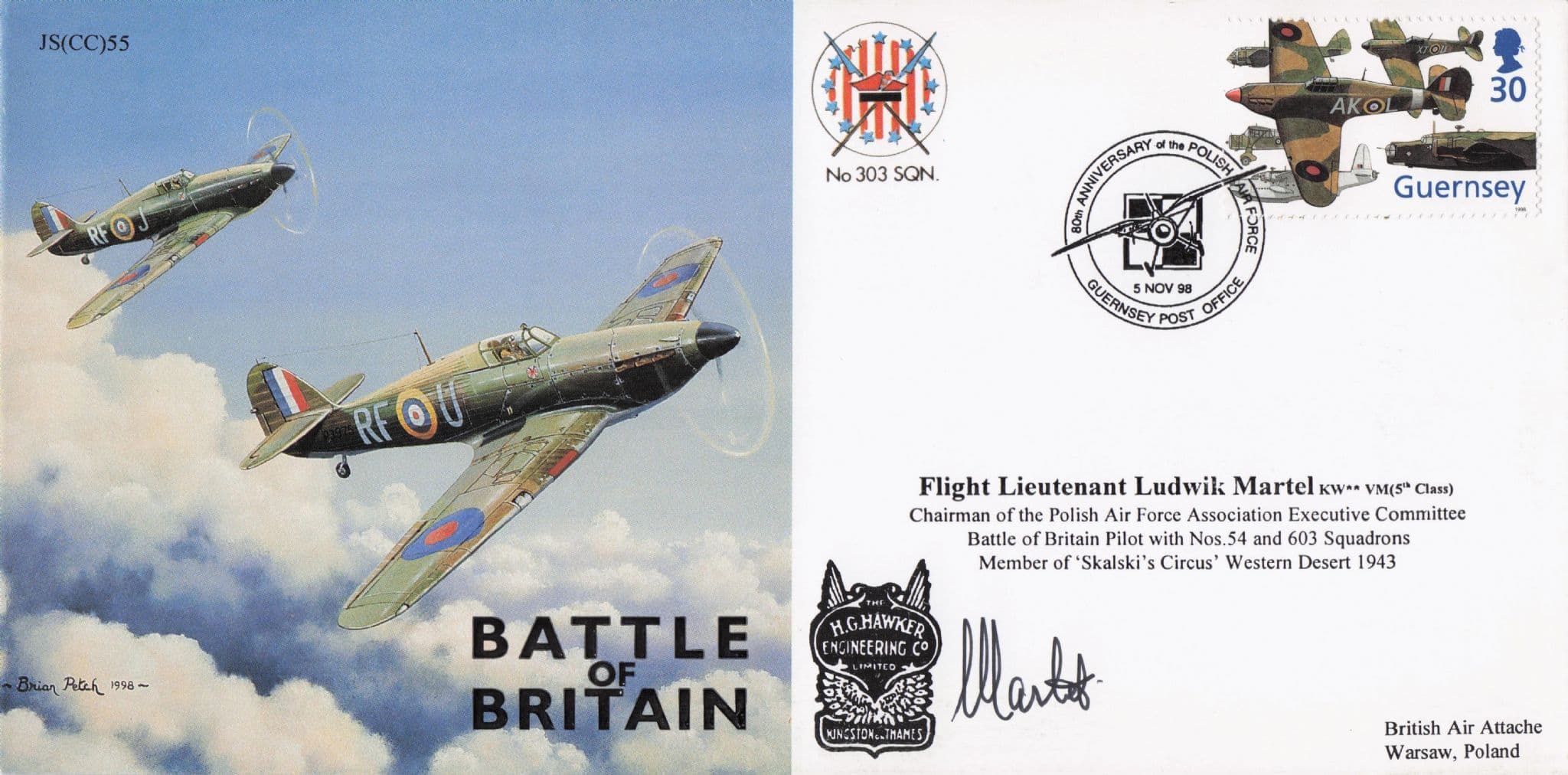 Ludwik Martel Polish WW2 Pilot Poland Ace Veteran Hand Signed FDC