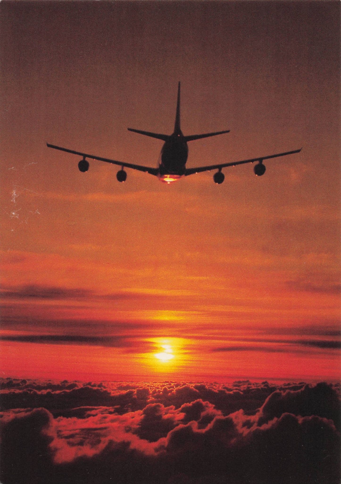 Lufthansa Plane Descending at Sunset Amazing 1980s Photo Postcard