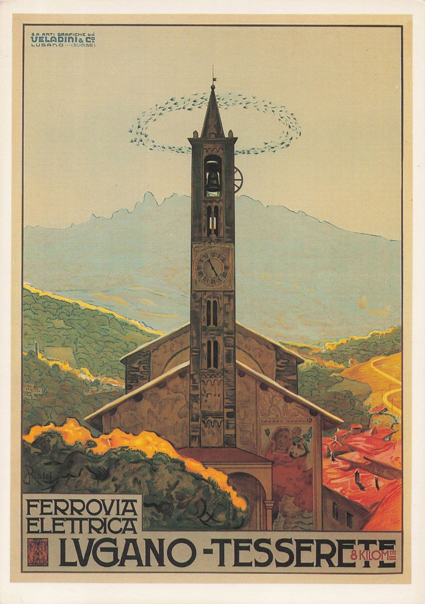 Lugano Tesserete Switzerland 1924 Swiss Travel Advertising Poster Postcard