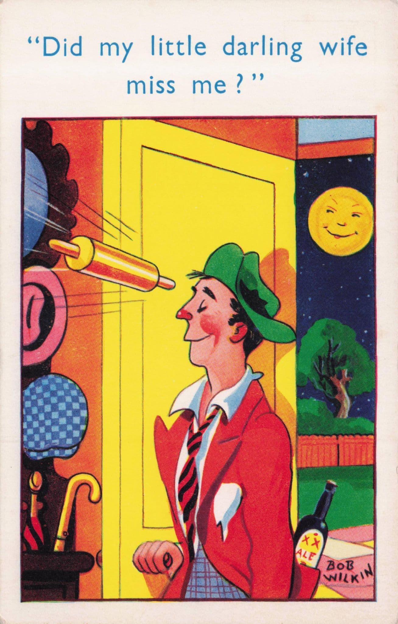 Lunatic Violent Wife Breadpin Attack 1960s Comic Postcard