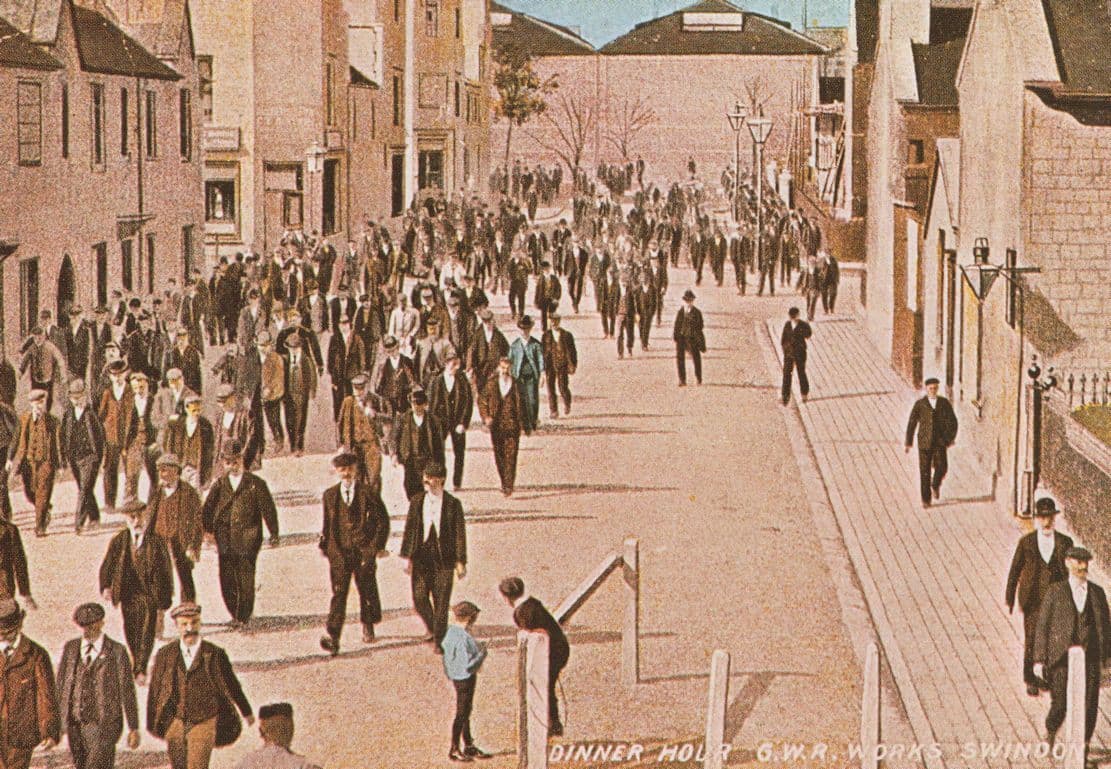 Lunch Hour For GWR Works Train Staff Swindon in 1906 Postcard