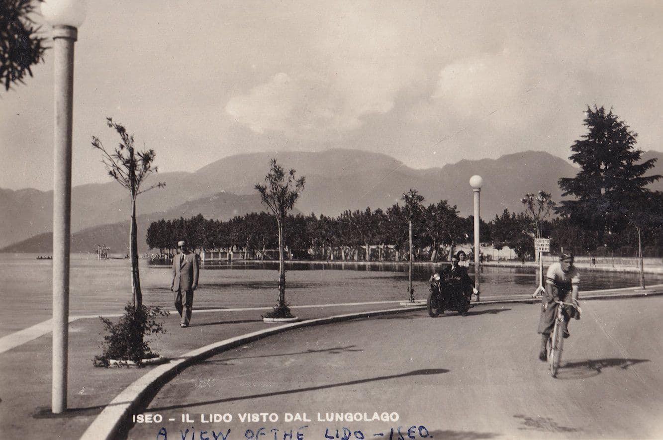 Lungolago Bicycle Overtakes Motorbike Real Photo Italy Postcard
