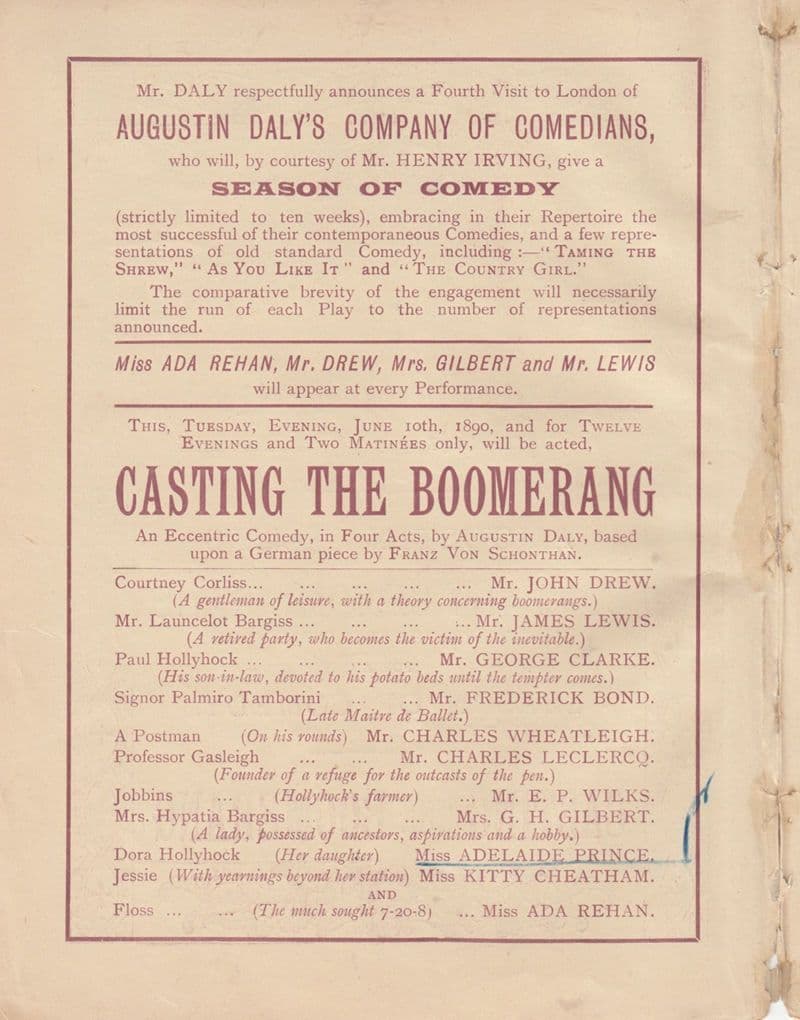 Lyceum Theatre London Victorian Night Of Comedy Comedians Old Theatre Programme