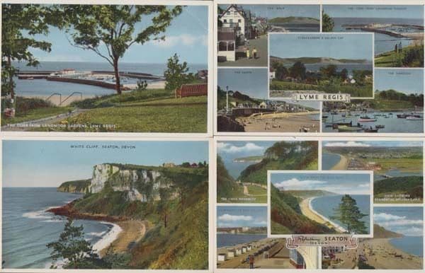 Lyme Regis Seaton White Cliff Langmoor Gardens Devon 4x Mint Postcard s