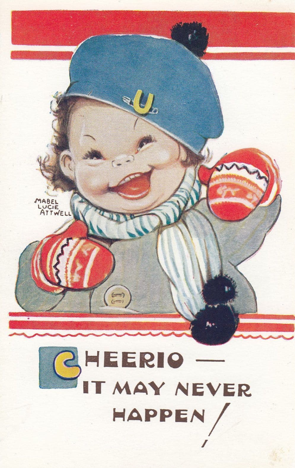 Mabel Lucie Attwell Cheerio It Might Never Happen Cute Old Postcard