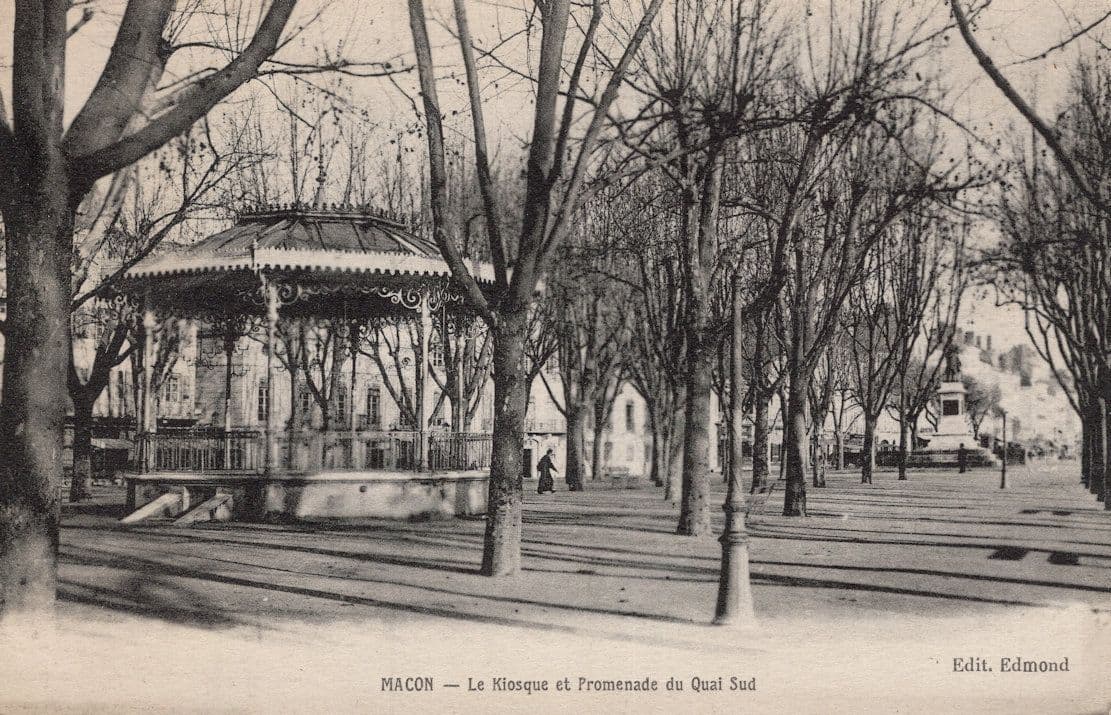 Macon Le Kiosque Et Promenade Du Quai Sud French Bandstand Postcard