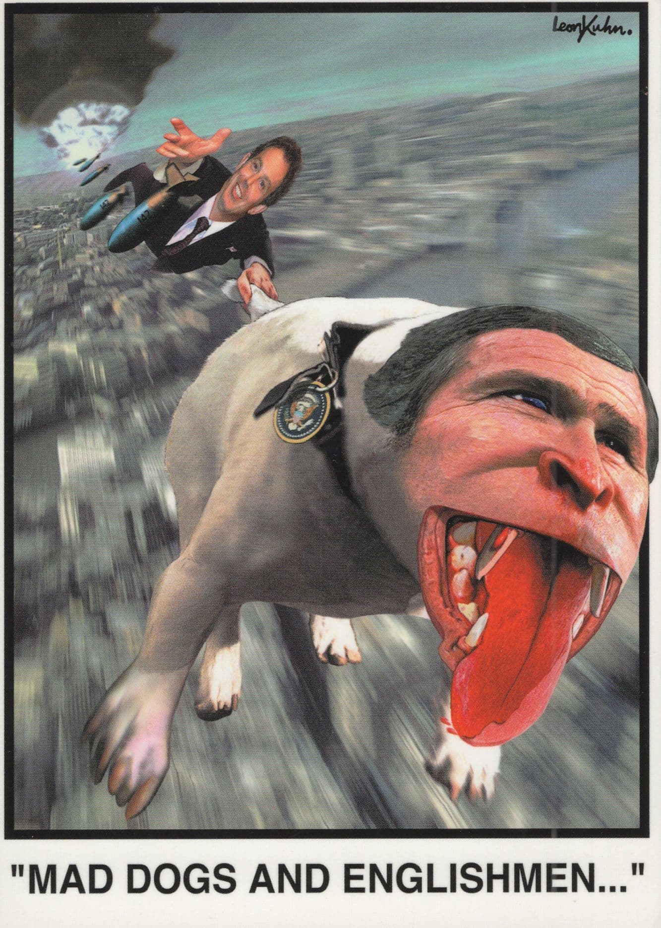 Mad Dogs & Englishmen George Bush as Bulldog Iraq War Postcard