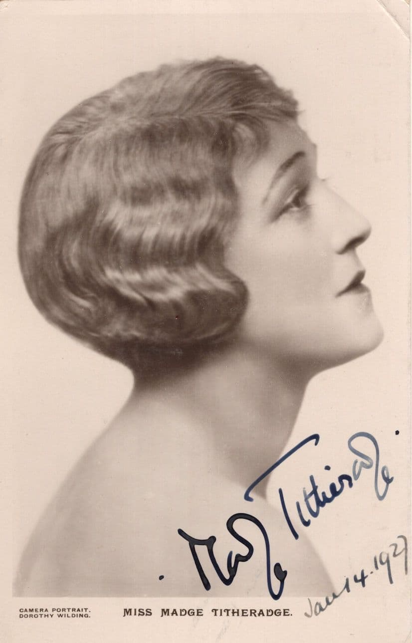 Madge Titheradge WW1 Silent Film Actress Old Hand Signed Photo