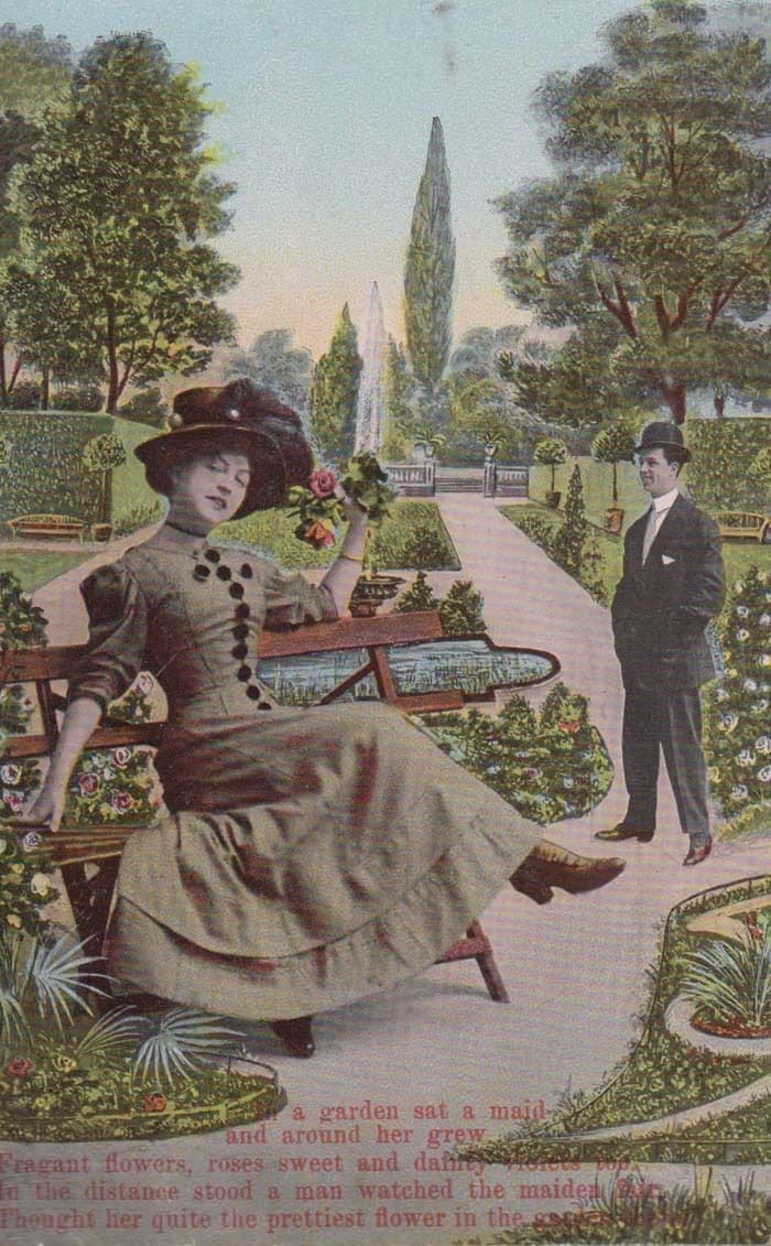 Maid Maiden Prettiest Girl In Flower Field Garden Antique Romance Love Postcard