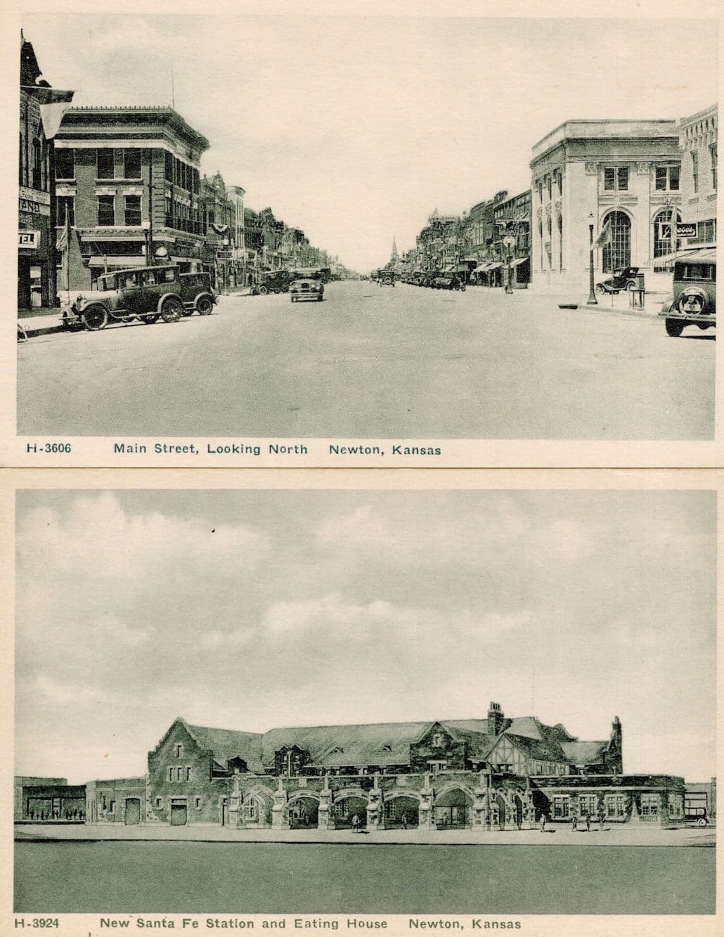 Main Street North Station Newton Santa Fe Kansas USA 2x Old Postcard s