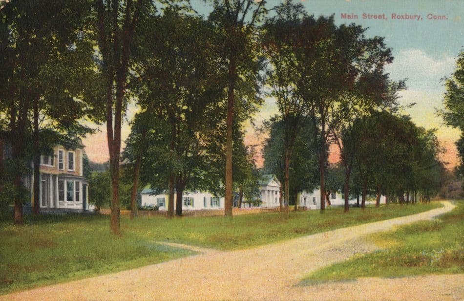 Main Street Roxbury Connecticut USA Old Linen Postcard