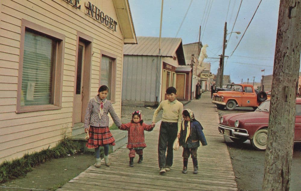 Main Street with Eskimo Children in Nome Alaska Postcard