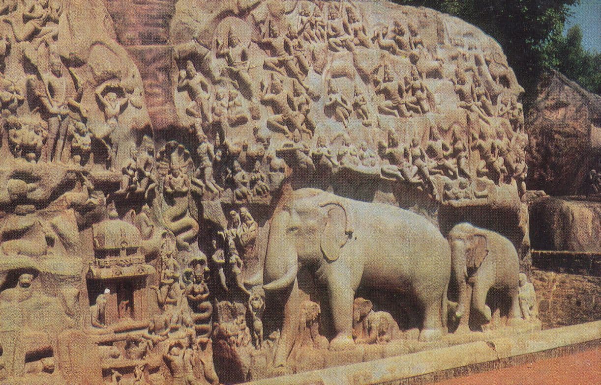 Majabalipuram Penance Indian Wall Statues 1970s Postcard