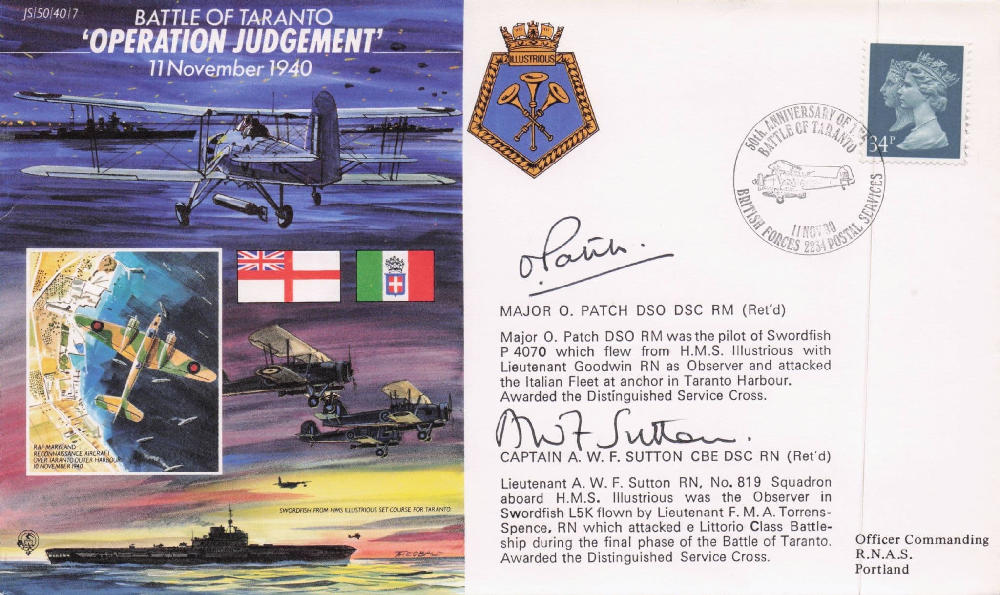 Major O Patch DSO DSC RM AWF Sutton Operation Judgement 2x Hand Signed FDC