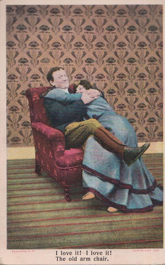 Making Love On The Armchair Chair Antique Comic Humour Postcard