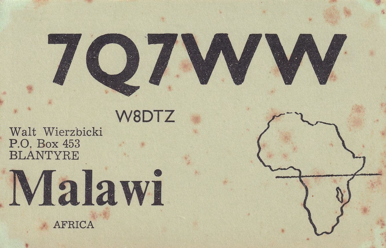 Malawi Africa 1960s Vintage Map QSL Radio Card