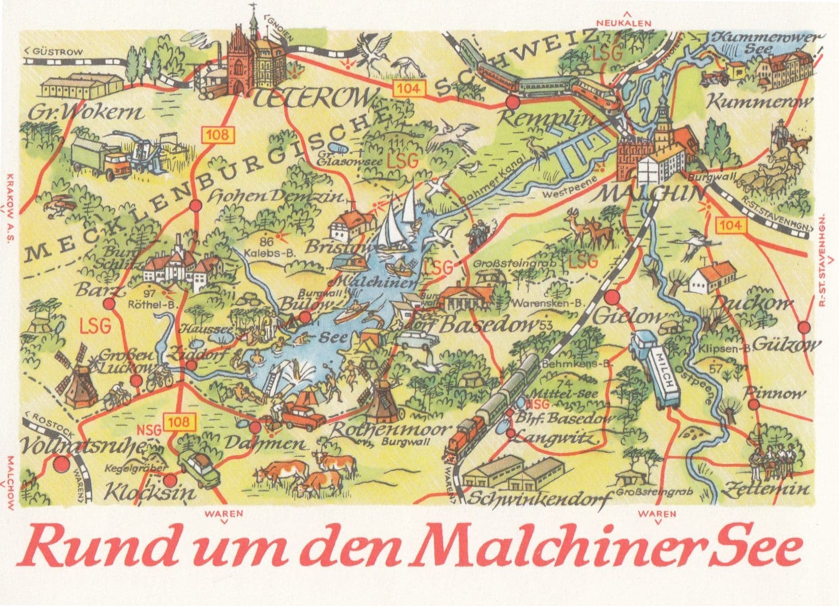 Malchiner See Sea Germany Germany Karte Transport Ship Map Postcard