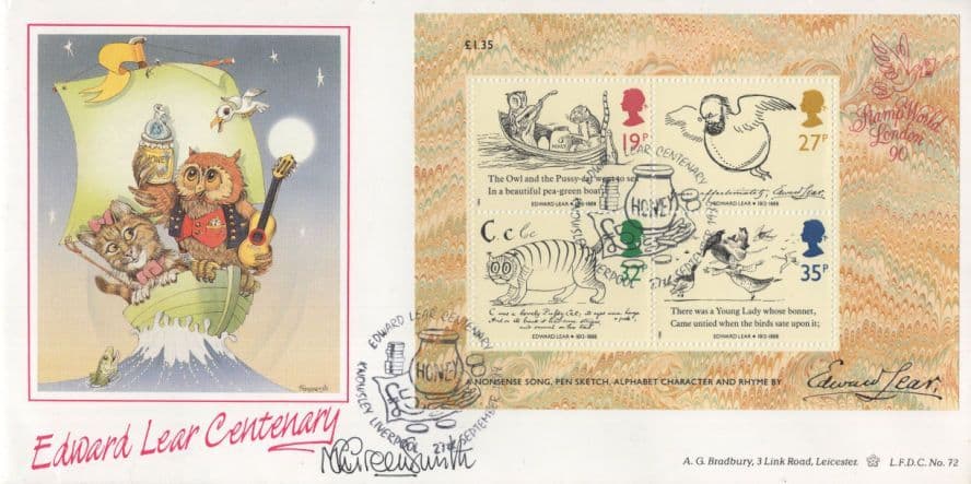 Malcolm Greensmith Edward Lear Centenary Hand Signed FDC
