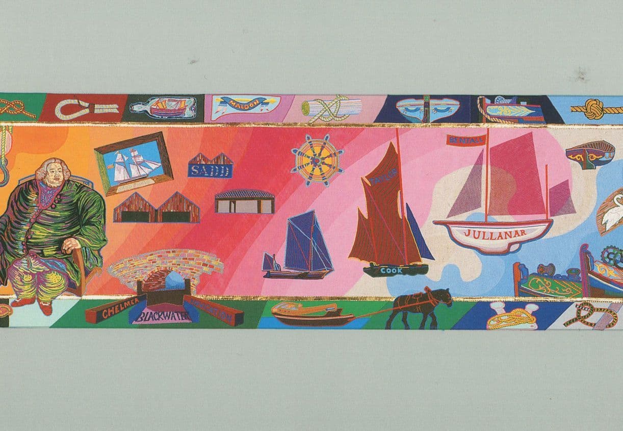 Maldon Essex Ship In A Bottle Compass Birds Embroidery Postcard