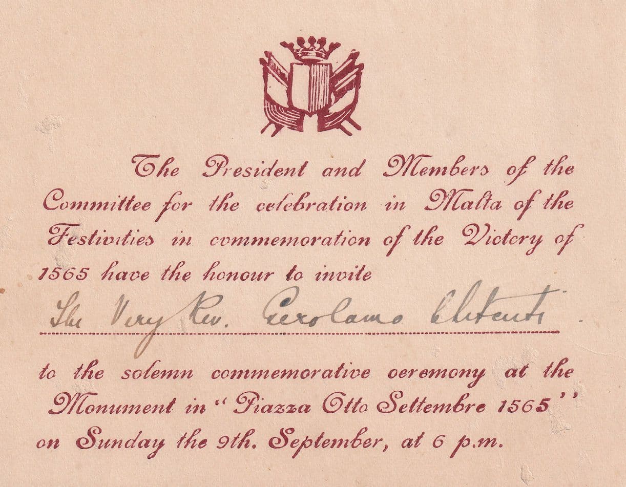 Malta Victory Day Of 1565 Antique Priest Invitation Postcard