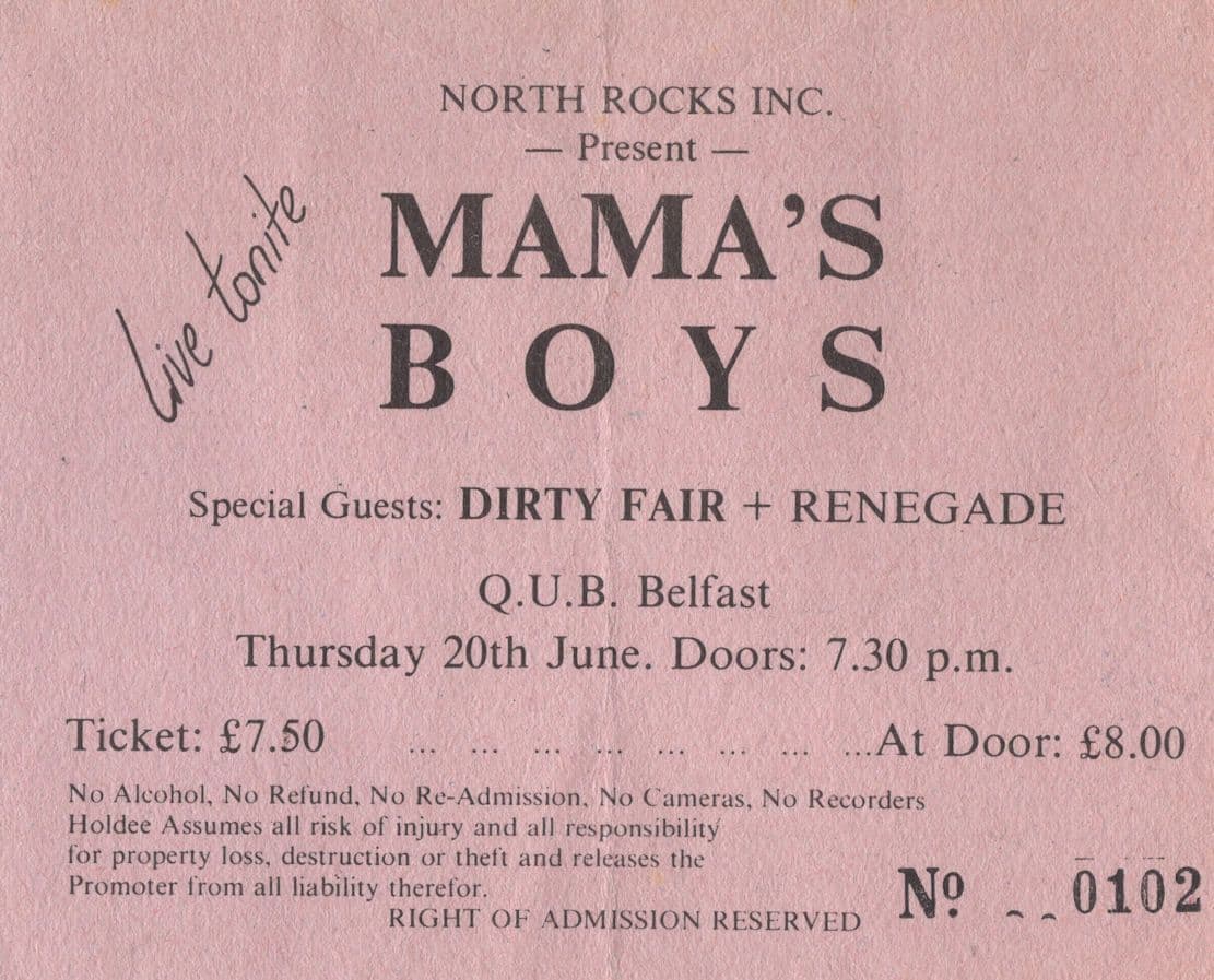 Mamas Boys Irish Belfast 1980s Live Concert Ticket