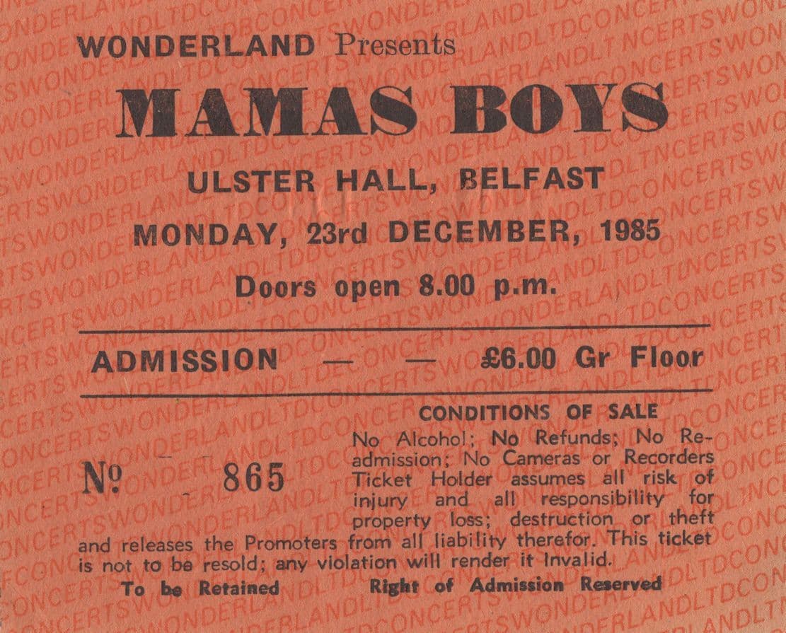 Mamas Boys Irish Belfast 1985 Live Concert Ticket
