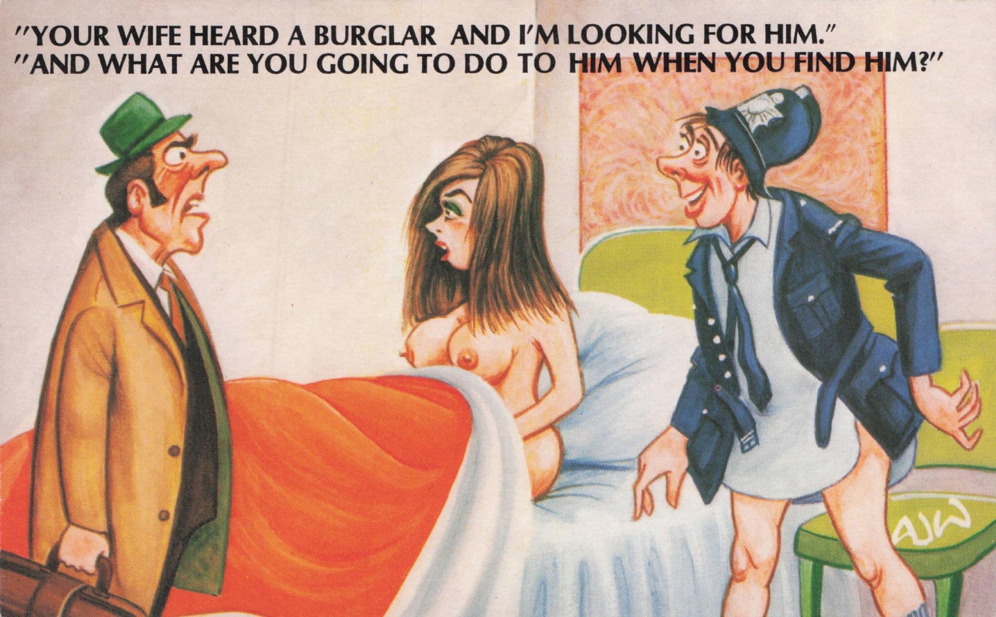Man As Robber Fancy Dress Night Intruder Sexy Lady Comic Postcard