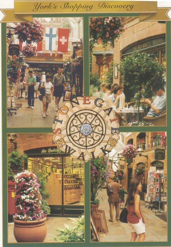Man Bored in Stonegate Shopping Centre Flags Flying York Precinct Postcard