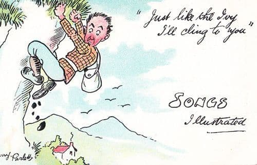 Man Dangling From Death Suicide Ivy Flower Bush Antique Comic Humour Postcard