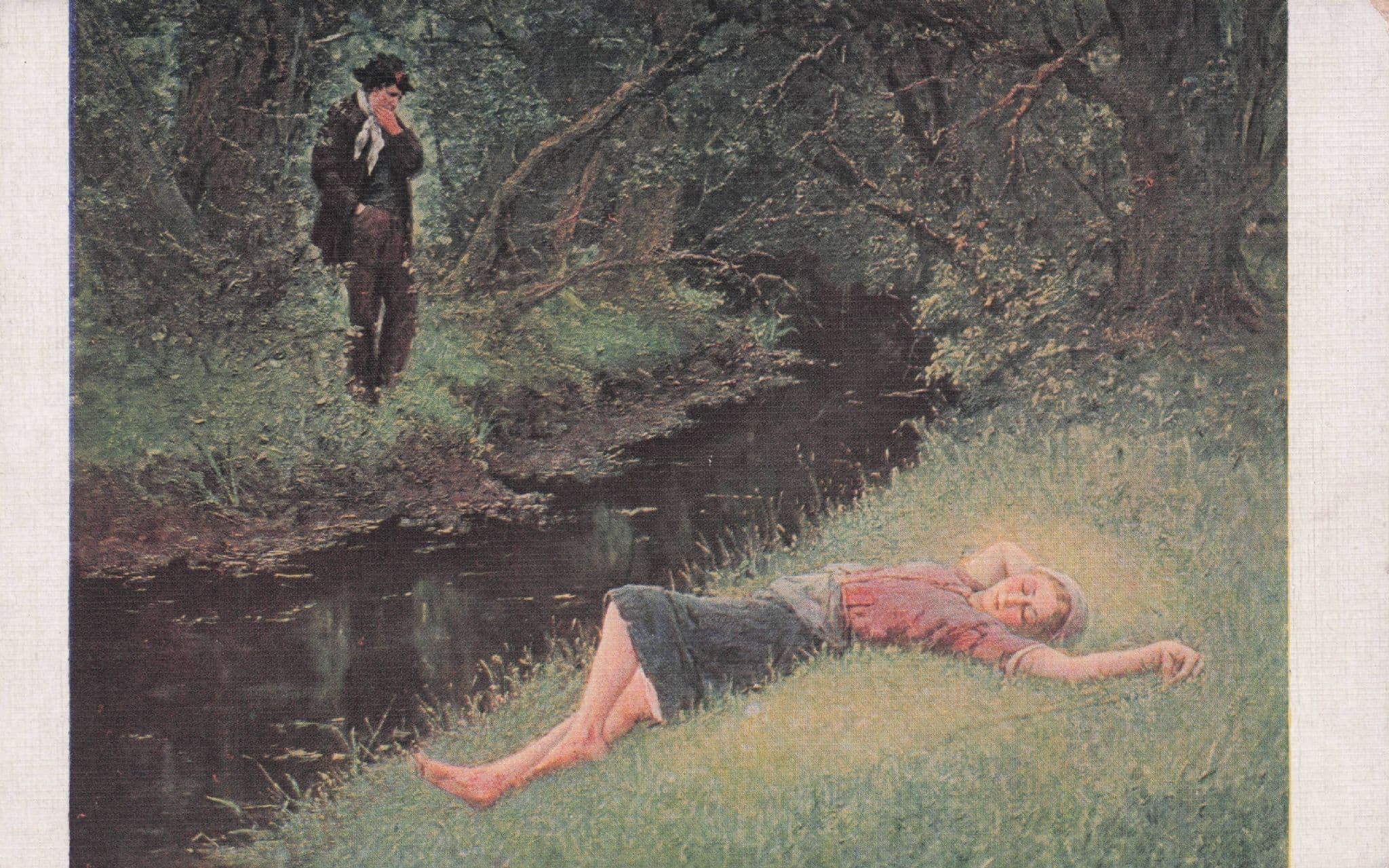 Man Discovers Woman Dead Murder ? Strange French Old Postcard