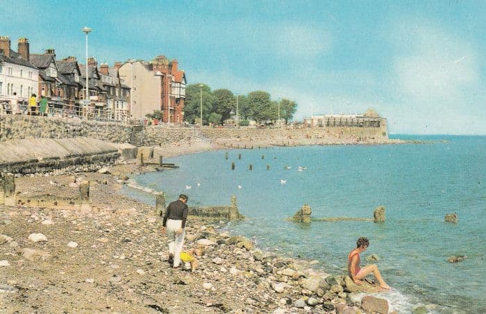 Man Dropped Something at Rhos On Sea Beach 1970s Postcard