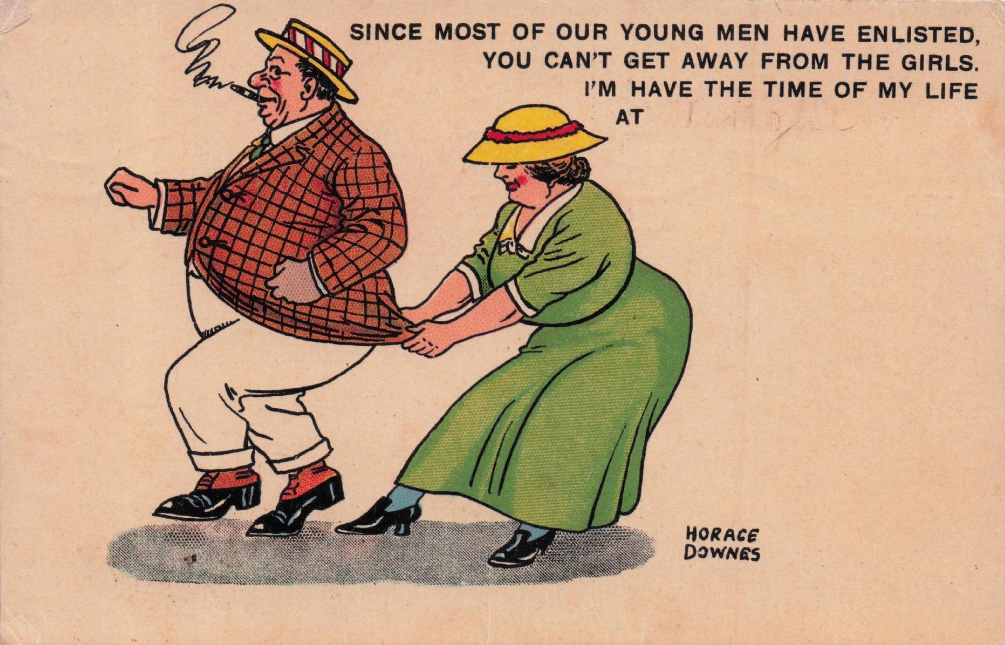 Man Enlisted Into Army Wife Preventing Him Flirting WW1 Comic Postcard