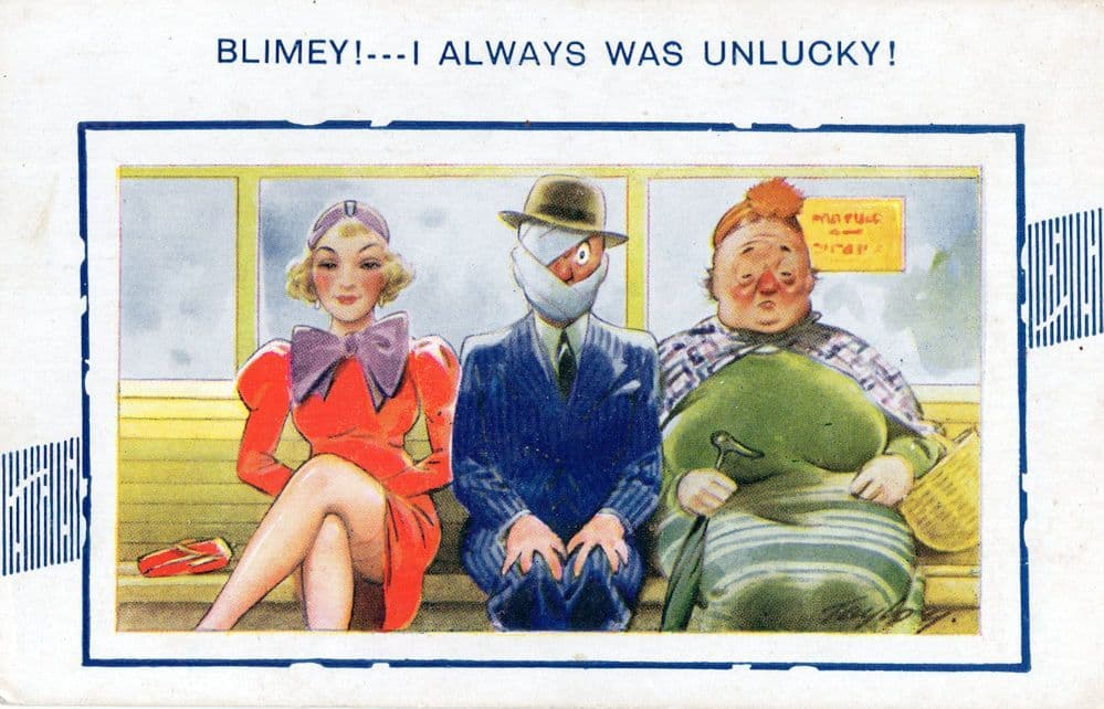 Man In Bandage Sling One Eye Can Only See Ugly Lady Old Comic Postcard