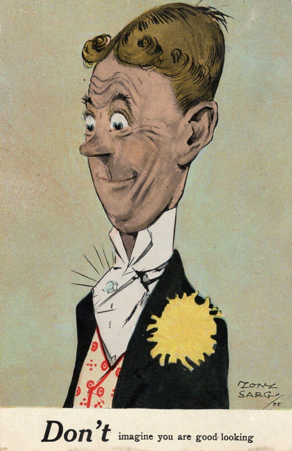 Man In Dinner Suit Deluded As Handsome Good Looking Old Comic Postcard