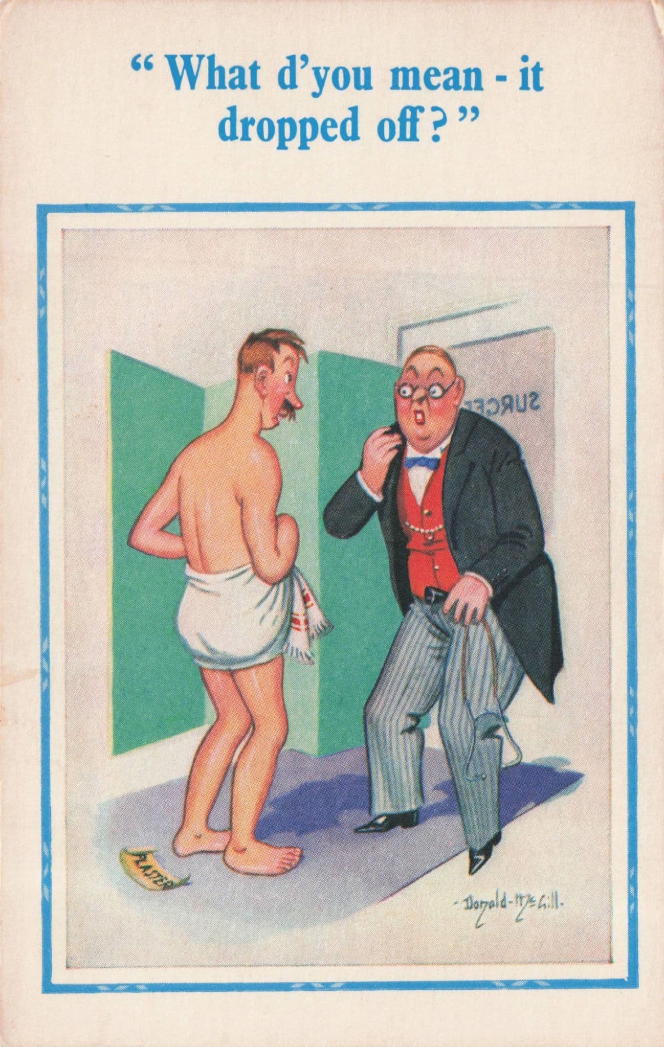 Man In Doctors Surgery Private Parts Dropped Off Old Comic Postcard