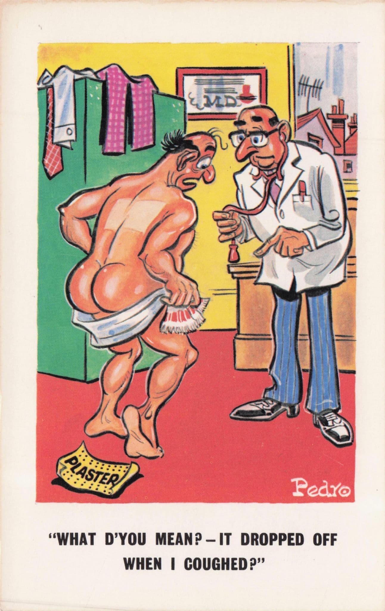 Man In Doctors Surgery Private Parts Fallen Off 1970s Comic Postcard