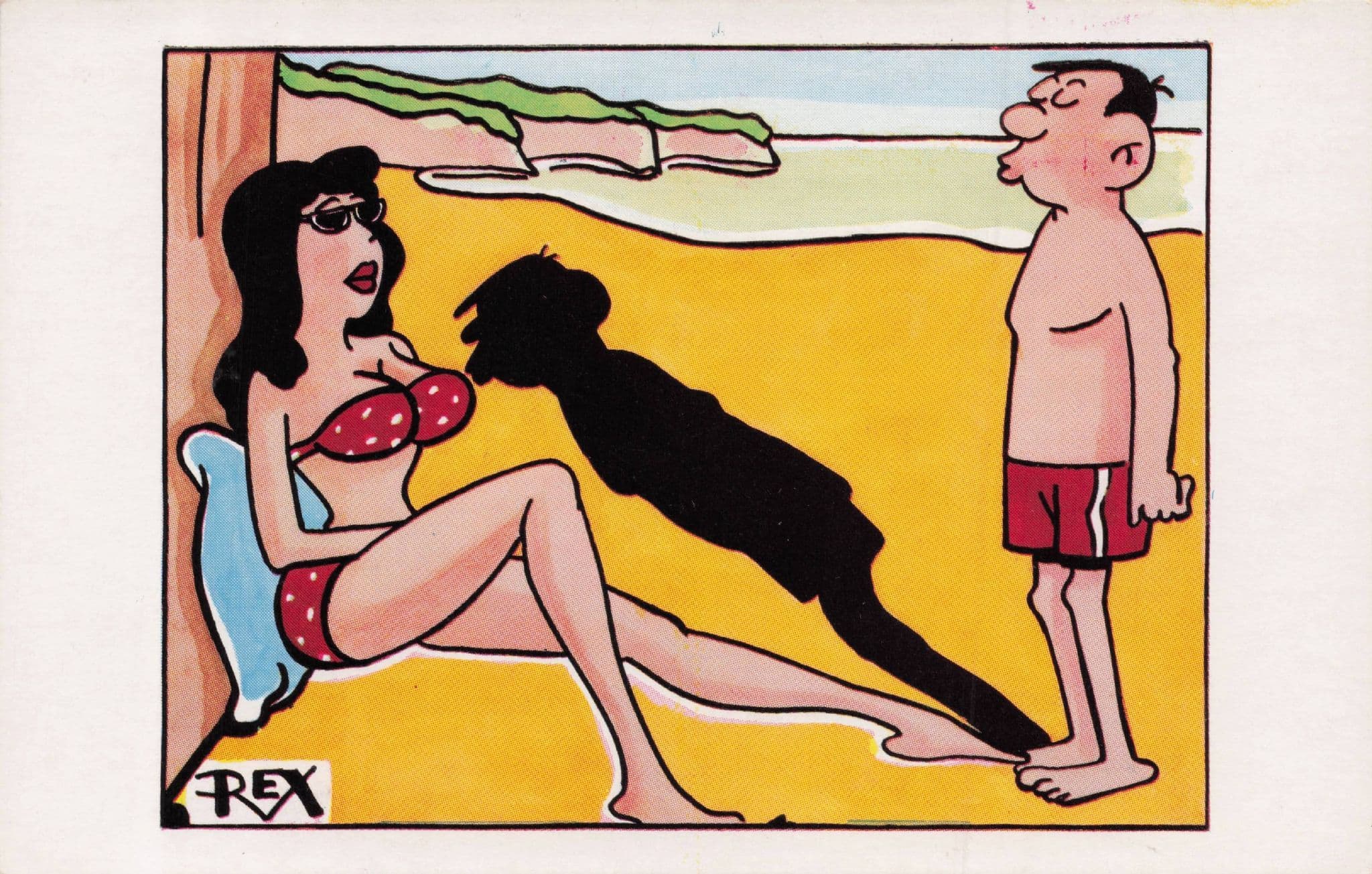 Man Kissing Woman Amazing Shadow 1950s Comic Postcard