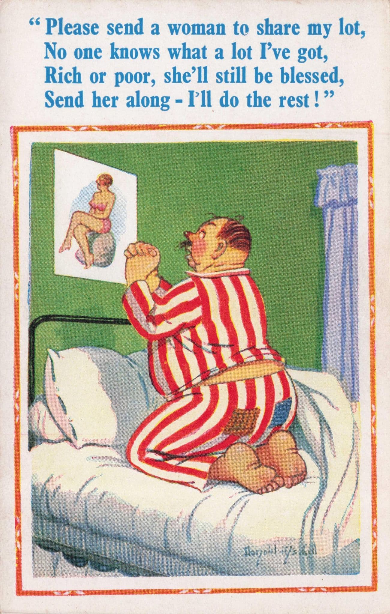 Man Praying Prayer For Beautiful Sexy Woman Old Comic Postcard