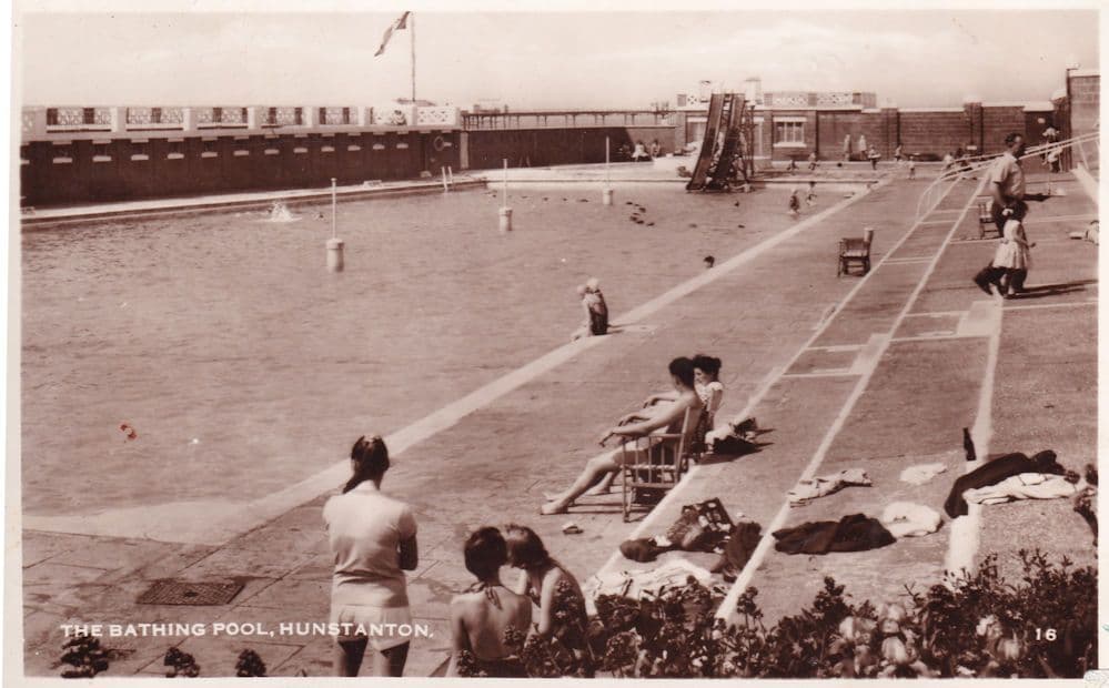 Man & Refreshments at Hunstanton Bathing Pool Old Postcard