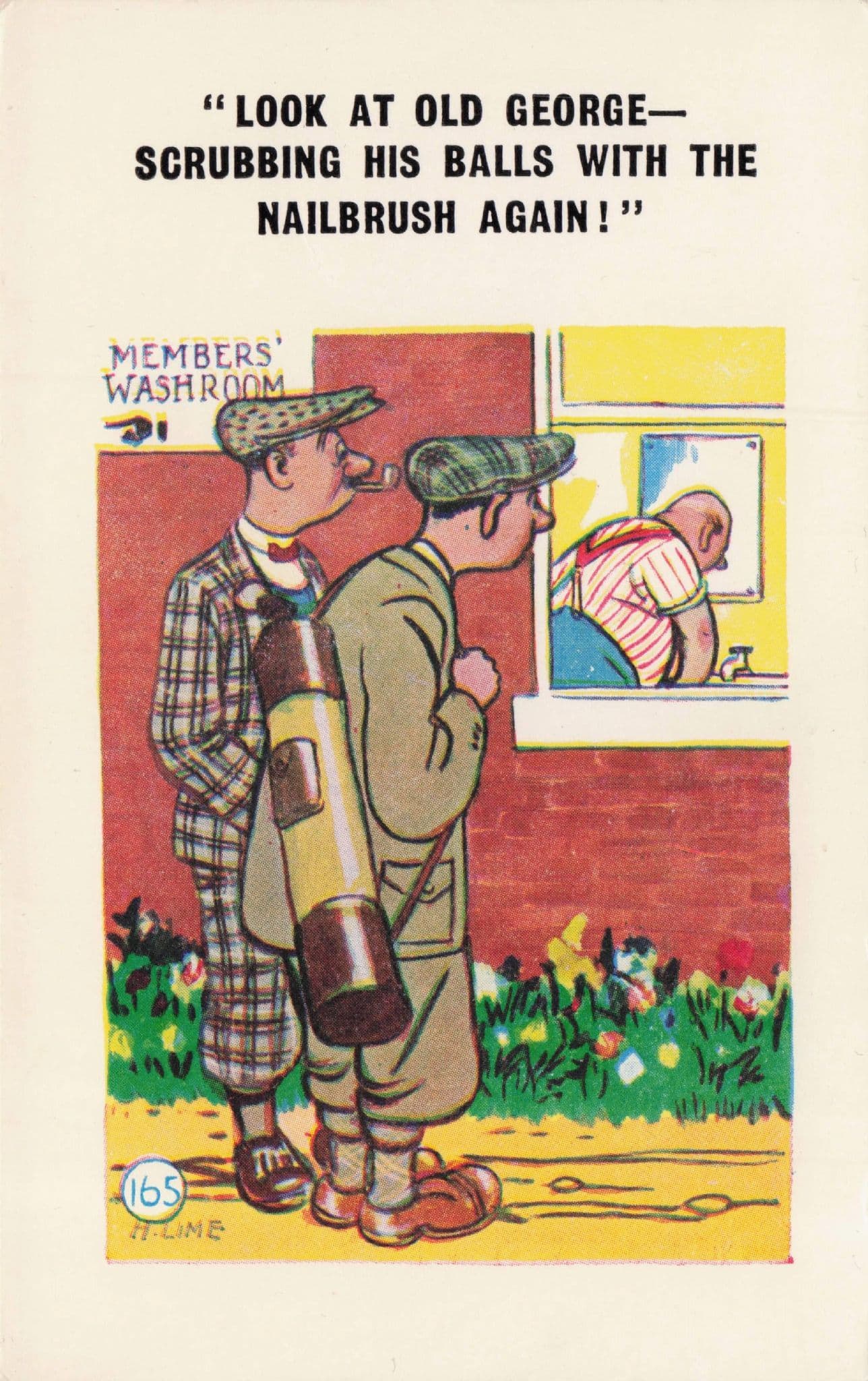 Man Scrubbing Balls at Sports Club Nailbrush Vintage Comic Postcard