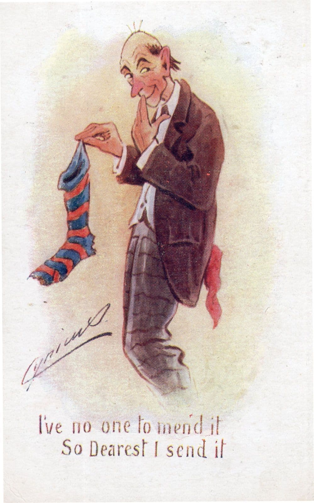 Man Sending Dirty Smelly Socks To Lover Joke Comic Old Postcard