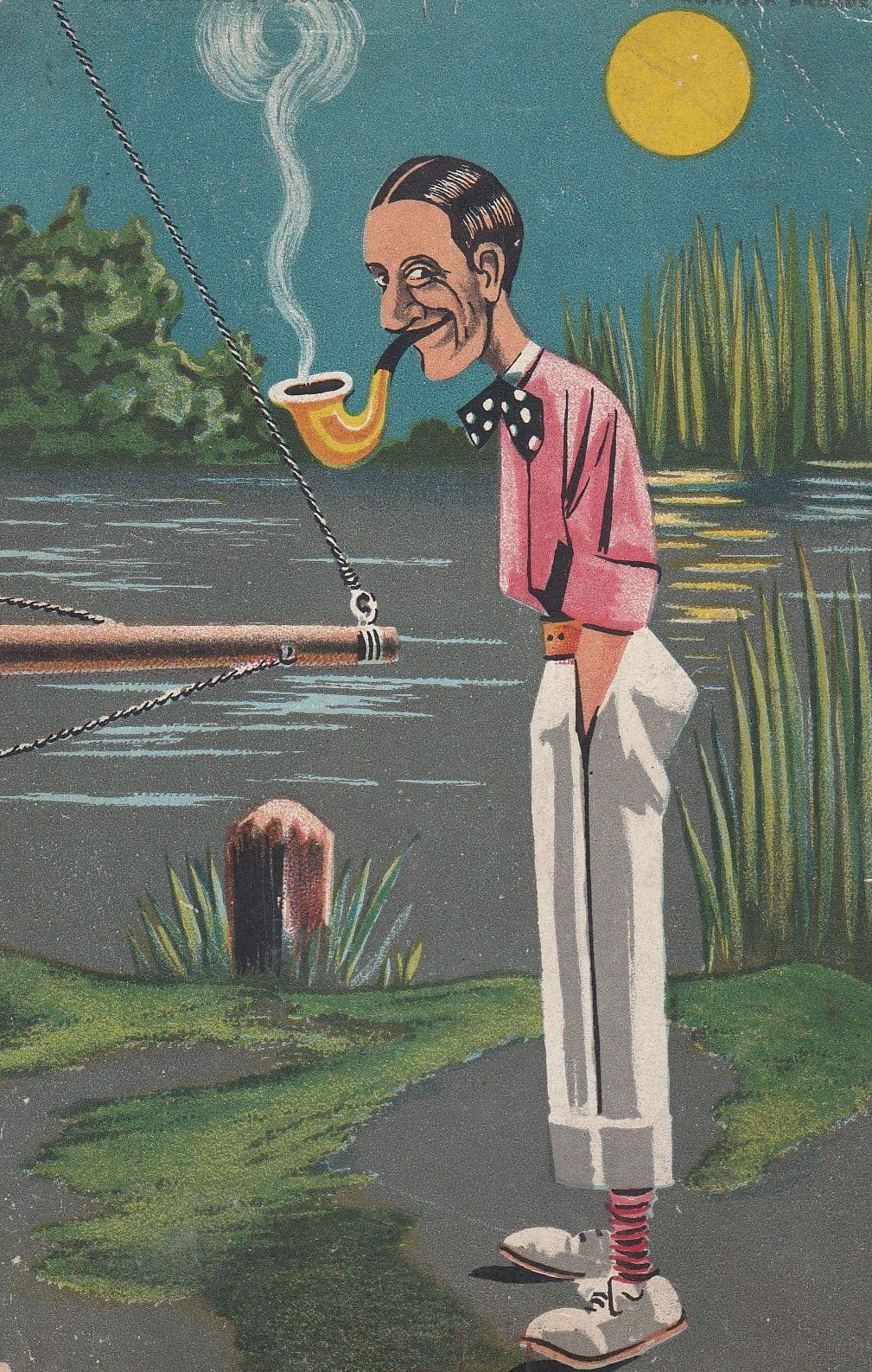 Man Smoking Giant Pipe Vintage Comic Advertising Postcard