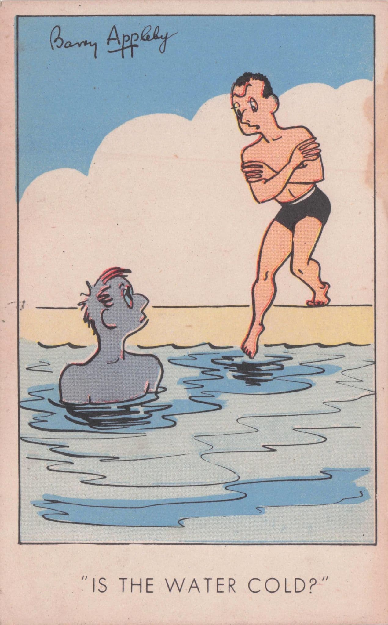 Man Turned Blue Frozen Swimming Disaster Antique RA Comic Postcard