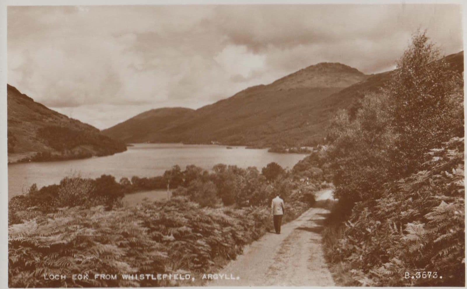 Man Walks at Loch Eck Argyll Near Whistlefield Real Photo MINT Scottish Postcard