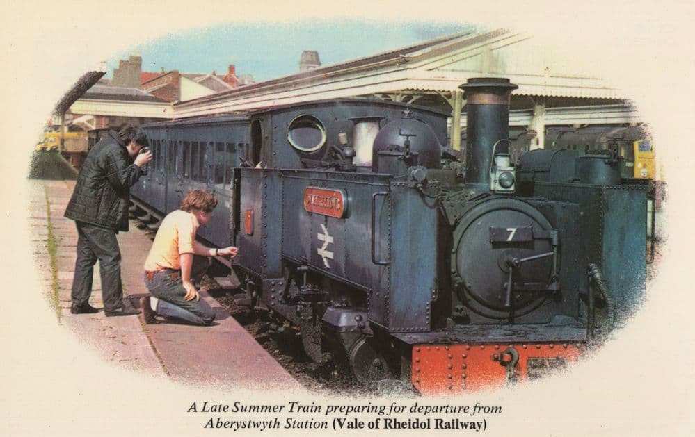 Man With Camera at Aberystwyth Station Welsh Railway Postcard
