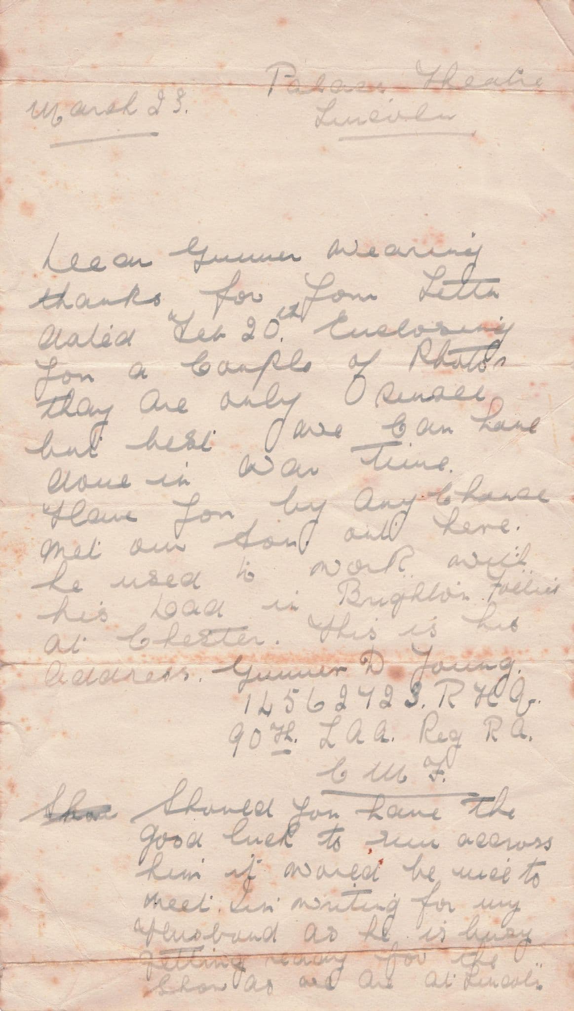 Manchester Theatre Dan Young Manchester Military Comedy Films Hand Signed Letter