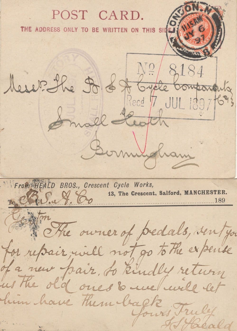 Manchester Victorian 1897 Bicycle Pedals Bike Repair London 2x Postcard s